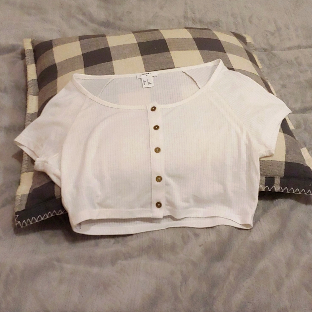 NWOT White Crop Top with Bronze Buttons